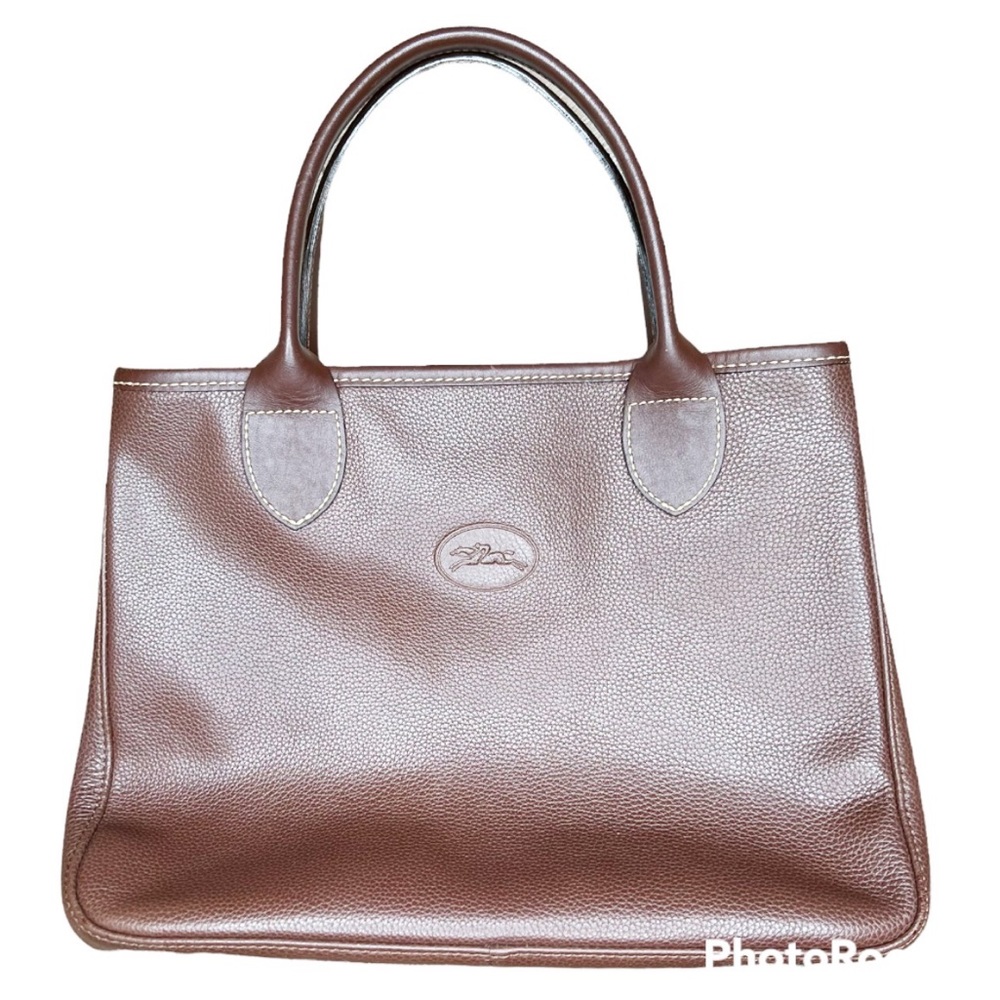 Longchamp Vintage Calfskin Brown Leather Tote Bag